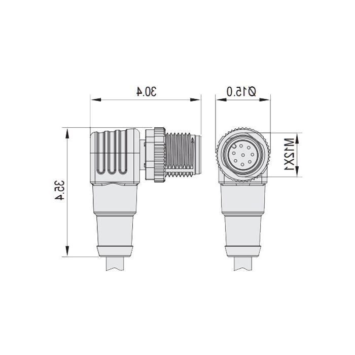 M12 8-PIN, male 90°, single-end precast PUR flexible cable, black sheathed, 64S8R1-XXX